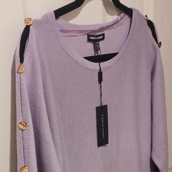 CABLE AND GAUGE LAVENDER PURPLE KEYHOLE SLEEVES GOLD BUTTONS TOP SIZE SMALL - Picture 9 of 15
